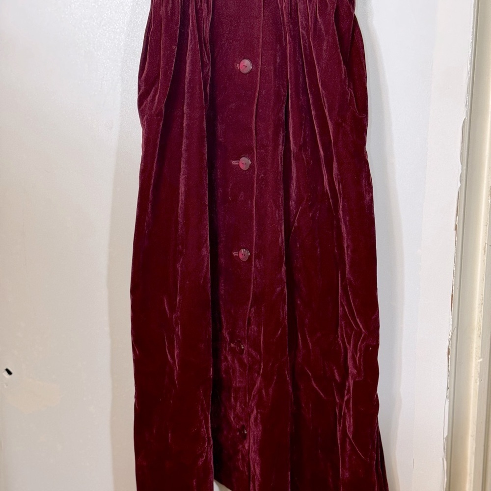Frilly Velvet Apron‎ Pinafore Dress-Burgundy Red-XS/S - Picture 14 of 15
